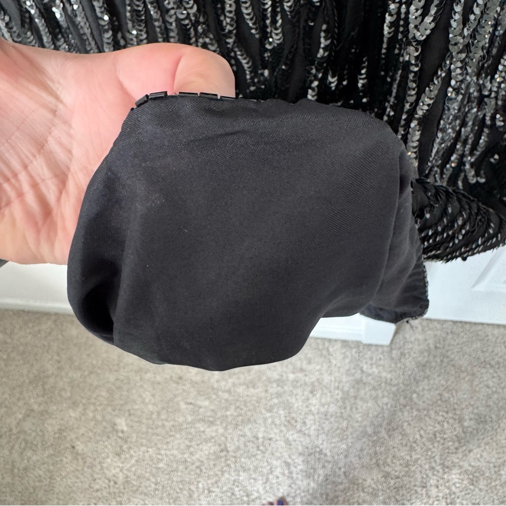 Vintage Stenay Black Sequin Dress Size 4 Shoulder Pads 100% Silk Beaded 1980s - Picture 8 of 14